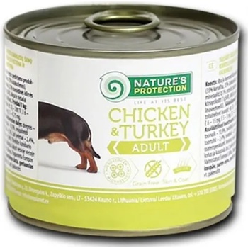 AKVATERA Nature's Protection DOG Adult Chicken & Turkey, консерва с пилешко и пуешко месо за пораснали кучета, Литва - 200 гр