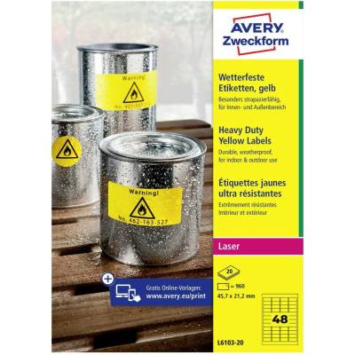 Avery-Zweckform L6103-20 45.7 x 21.2 mm prehľad produktov fólie žltá 960 ks trvalé Fóliové etikety laser, kópie
