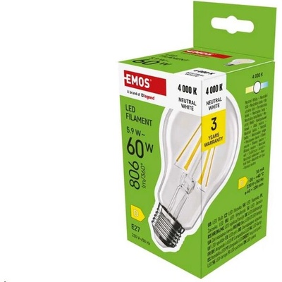 EMOS ZF5D43 LED žárovka Filament A60 E27 5,9 W 60 W 806 lm neutrální bílá