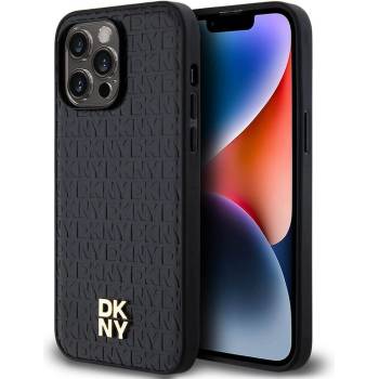 DKNY Repeat Pattern Stack Logo MagSafe Leather Hard Case - дизайнерски кожен кейс с MagSafe за iPhone 13 Pro Max (черен)