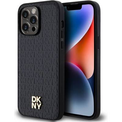DKNY Repeat Pattern Stack Logo MagSafe Leather Hard Case - дизайнерски кожен кейс с MagSafe за iPhone 13 Pro Max (черен)