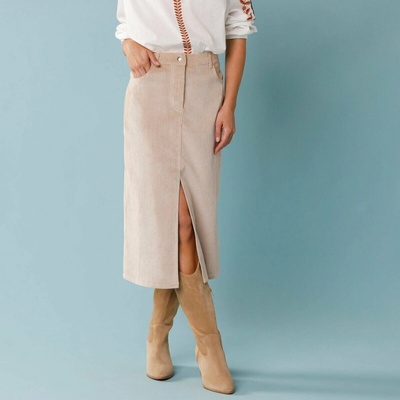 Blancheporte dlhá menčestrová sukňa, pre nižšiu postavu piesková