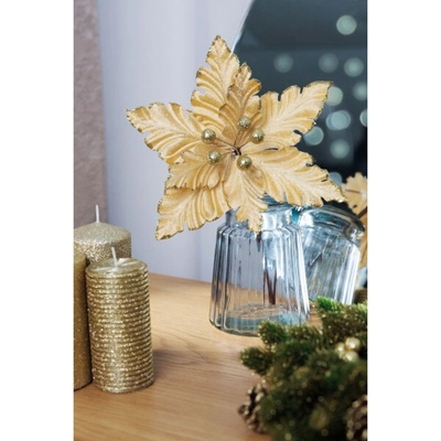 Květ MagicHome Vánoce, Poinsettia, zlatá, 30 cm, velikost květu: 20,5 cm