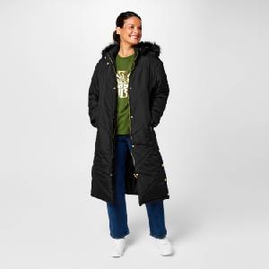 Biba Дамско яке Biba Womens Detachable Hood Quilted Long Puffer Jacket - Black