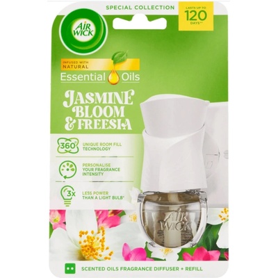 Air Wick Essential Oils Elektrický osviežovač vzduchu strojček a náplň jazmínové kvety, frézia 19 ml