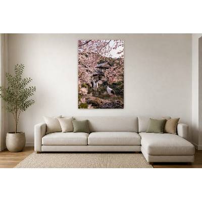 Obraz na plátně – Bílí ptáci u jezírka v květech 90 × 135 cm
