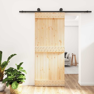 vidaXL Преплъзваща се врата 85 x 210 cm Естествено и черно (3444988)