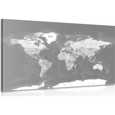 Obraz štýlová vintage čiernobiela mapa sveta