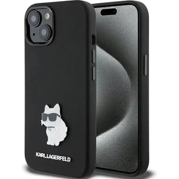 KARL LAGERFELD Кейс Karl Lagerfeld Silicone Choupette Metal Pin за iPhone 15 Plus / 14 Plus, черен (3666339166366)