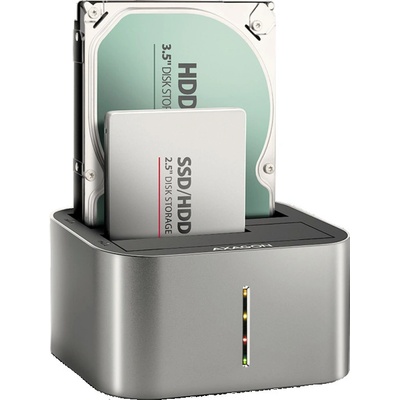 AXAGON Док станция, AXAGON ADSA-DC USB3.2 Gen1 - 2x SATA 6G CLONE DUAL HDD, сив (ADSA-DC)