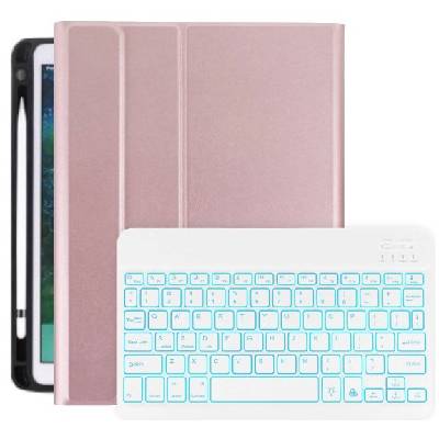 Калъф с клавиатура с подсветка и място на Apple Pencil за iPad 10, 2" (2019-2021) / Air 3 (2019) / Pro 10, 5" - розов (20885)