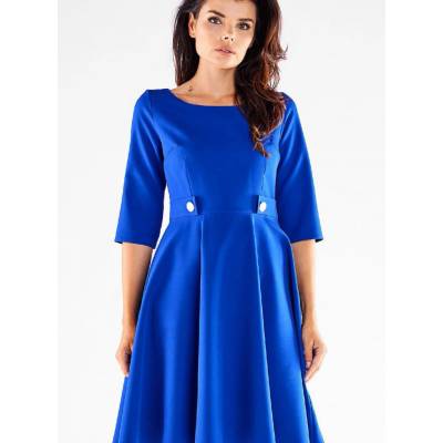 Dámské elegantní midi šaty s ozdobnými knoflíky A520 modrá