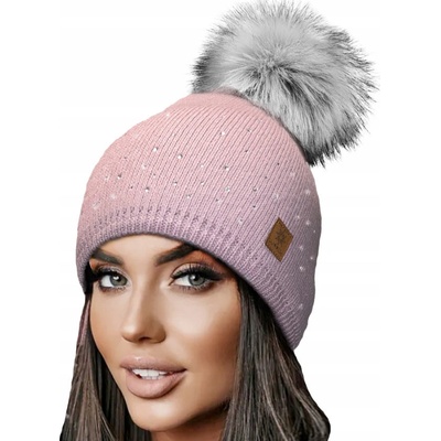 Fashionweek dámská zimní čepice s bambulí flísová podšívka Jenot Verona světle růžová