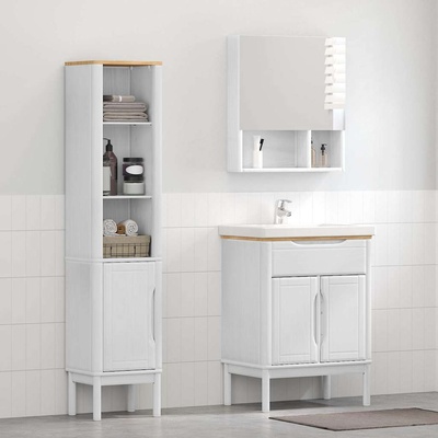 vidaXL Комплект мебели за баня с рафт FLORO 2 pcs Бяло Солиден бор (3385882)