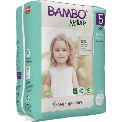 Bambo Nature Еко пелени за еднократна употреба Bambo Nature, размер 5, XL, 12-18 kg, 22 броя (1000021515)