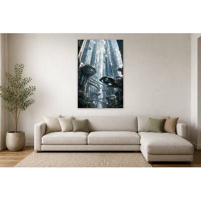 Obraz na plátně – Futuristická metropole s létajícími vozidly 90 × 135 cm