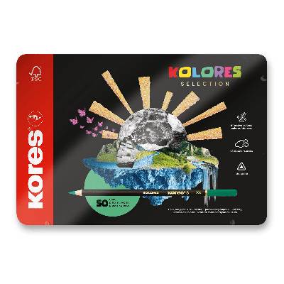 Kores Trojhranné pastelky Kolores Selection - plechová krabička, 50 ks 335100
