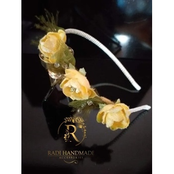 Image 1 of Radi handmade Диадема " Кадифени цветя" в жълто и зелени пера (090)