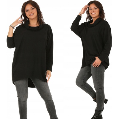 Fashionweek Damska bavlnená blúzka pohodlná voľná asymetrická oversize pre moletky Mf636 čierna