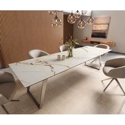 DELIFE Jídelní stůl Edge 300 x 100 keramika Calacatta Luxe bílo-zlato-šedá nerezová ocel hranatá