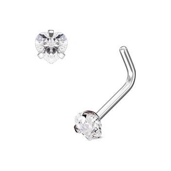 Šperky4U zahnutý piercing do nosu srdíčko čirý kamínek N0068-C