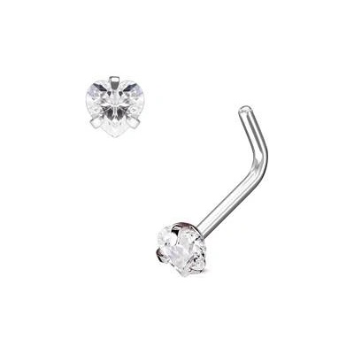 Šperky4U zahnutý piercing do nosu srdíčko čirý kamínek N0068-C