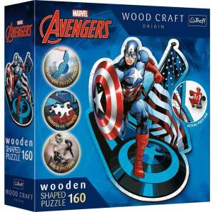Trefl Дървен пъзел 160 части - Безстрашният Капитан Америка / Disney Marvel Heroes (20194)
