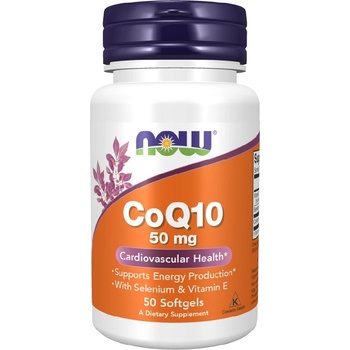 NOW NOW CoQ10 50mg + Vitamin E, 50 Softgels