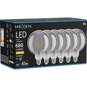 Mexen Vintis 6x LED нажежаема жичка крушка E27, G125, 8W, Топла - 2700K, 680 lm, опушено (L158-E27-0827-70x06)