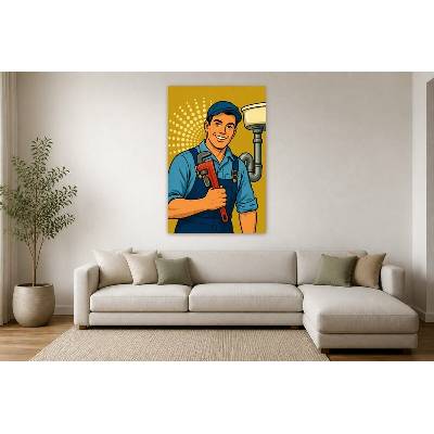 Obraz na plátně – Muž s hasákem u umyvadla 90 × 135 cm
