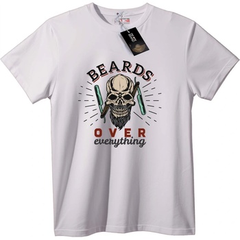 NOONEBRAND Тениска Брадите Над Всичко Череп - 2XL, White