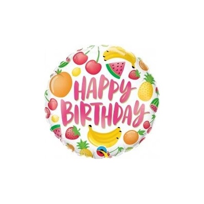 Qualatex Kruh Birthday ovoce 18 45cm fóliový balónek