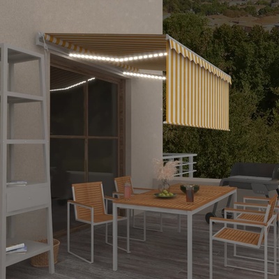 VidaXL Automatická markýza roleta LED senzor větru 3,5x2,5 m žlutobílá