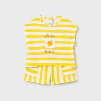 Mayoral Комплект къси панталони и тениска в жълто и бяло райе за бебе момиче Mayoral