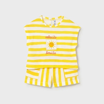 Mayoral Комплект къси панталони и тениска в жълто и бяло райе за бебе момиче Mayoral
