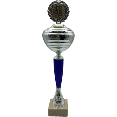 Šípkařská trofej stříbrno-modrá trofej 32 cm vysoká