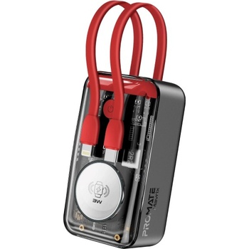 Image 1 of Promate Външна батерия ProMate MAVRIX 10000mAh Transparent Power bank w/ built-in USB-C and Lightning Cable, USB-C 33W PD, 3W Apple