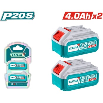 TOTAL Комплект акумулаторни батерии TOTAL INDUSTRIAL, Li-Ion, 20 V, 4 Ah, 2 броя (TL IND TOSLI240312E)