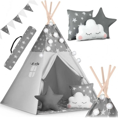 Ricokids Indiánsky stan so svetelným reťazcom + darčekové doplnky star grey / white