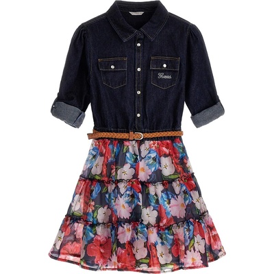 Guess Комбинирана рокля с деним и тюл на цветя за момиче Guess