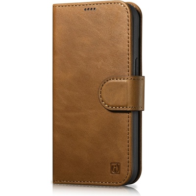 ICARER Флип Кейс 2в1 от естествена кожа тип ""портфейл"" iCarer Oil Wax за iPhone 14 Plus, Анти-RFID, Кафяв (WMI14220723-TN) (WMI14220723-TN)