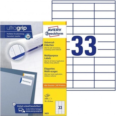 AVERY Zweckform univerzálne etikety, 70 x 25,4 mm - biele