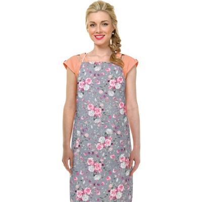 Bellatex Kuchyňská zástěra ADÉLA zástěra 67x84 cm Květy růže růžová šedá