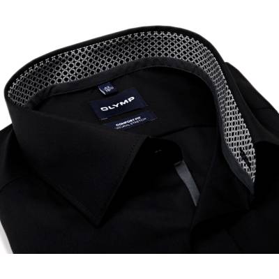 Olymp Comfort Fit Natural Stretch košile s černo-bílým vnitřním límcem a manžetou černá