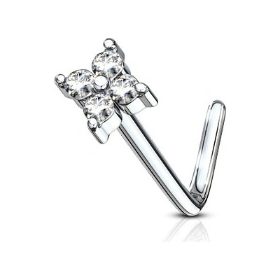 Šperky4U zahnutý piercing do nosu čiré kamínky N0099-C