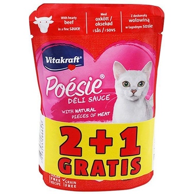 Vitakraft Poesie Пауч за котки- 2 бр. с Говеждо месо +1 бр. Пилешко филе - ПРОМОКОМПЛЕКТ 3 бр