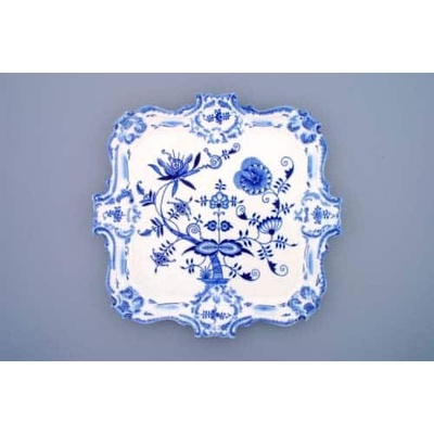 Cibulák originál cibuľový porcelán Podnos reliéfny s uškami 35x35 cm
