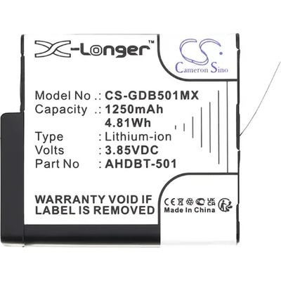Cameron Sino Батерия за камера GOPRO Hero 5; Hero 6; Hero 7; Hero 8 AHDBT-501 3, 85V 1250mAh LIIon Cameron Sino (CS-GDB501MX)