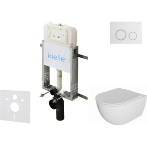 kielle Genesis New - Комплект структура за вграждане, тоалетна чиния Oudee, Rimless, SoftClose седалка и бутон Gemini New II, бял гланц/хром 30528SZ04 (30528SZ04)