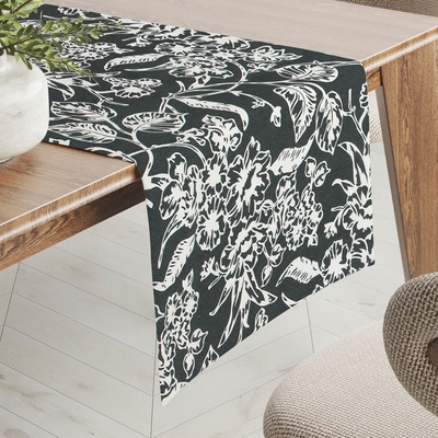 Biante Dekoračný behúň PML-105 Biele kvety na čiernom 20x120 cm